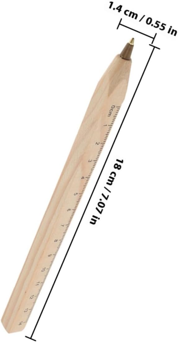 OUNONA 6pcs Degradable Black Ballpoint Pens Wooden Ruler Signature Ball Pens Set Natural Biodegradable Solid Wood Carpenter Marker for Office and School Use