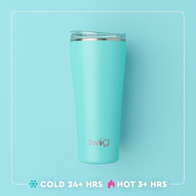Swig Life 32oz Insulated Tumbler, Travel Coffee Tumbler with Lid, Cup Holder Friendly Stainless Steel, Travel Coffee Mug, Softball Gifts, Softball Water Bottle (Pitch Hit Run)