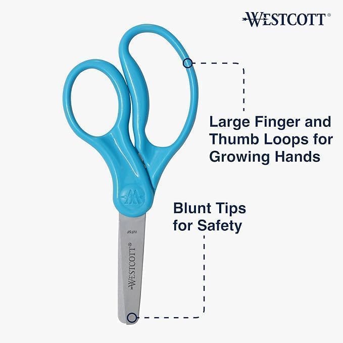 Westcott School Left and Right Handed Kids Scissors, 5" Blunt, Pack of 12, Assorted
