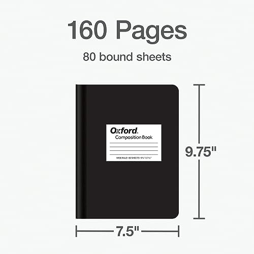 Oxford Composition Notebook 12 Pack, School Supplies, Notebooks for School, Writing Journals, College Ruled Paper, Note Taking Book, 7.5 x 9.75 Inches, 80 Sheets, Black Covers (63945)