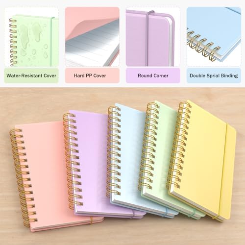 5 Pack Small Mini Pocket Spiral Notebook 5.5x3.5, Hardcover Little Notebook with Removable Dividers Tabs, Journals Note Books for Note Taking, Work, School, Cute Notebooks with Strap 70 Sheet