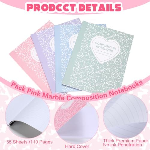 Tenceur 4 Pcs Composition Notebooks College Ruled Multicolor Marble