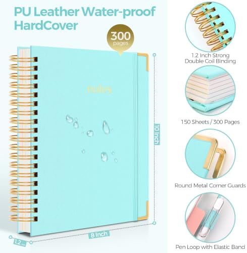SKYDUE Spiral Journal for Women, B5 College Ruled Notebooks for Work with Dividers,Tabs and Pocket, Mint