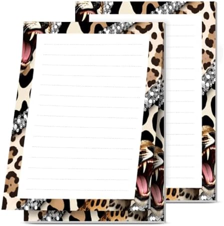 Lined Sticky Notes 4x6 in, 2 Pack Large Cute Notepads with Lines, Bright Post Memo Note Pads Big Rectangular Sticky Notes for Office Leopard Glitter