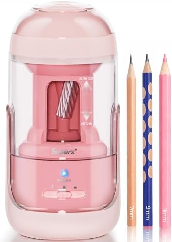 M&G S5 Electric Pencil Sharpener,Fully Automatic for 6.5–11mm No.2&Colored Pencils,Auto In&Out,3 Sharpness Modes,Type-C Rechargeable,Helical Blade,Cute Pencil Sharpener for School Classroom Home, Pink