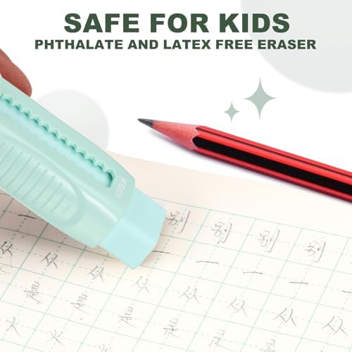 M&G 8 Pack Erasers, Green Sliding Retractable Eraser Push Pull Cute Pencil Erasers Soft Large Easy to Clean with Plastic Sleeve for Sketching Drawing Artists Teacher Pencils, Green