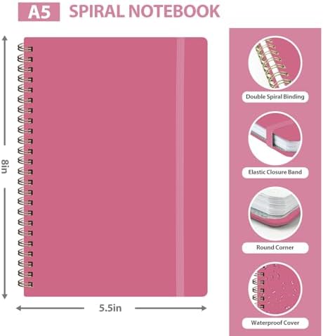 VALOME Journaling Notebooks, A5 Lined Spiral Notebook for Women & Men, 146 Pages College Ruled Hardcover Note Book for Work, Note Taking, Journaling, School, Writing (Rose Pink)