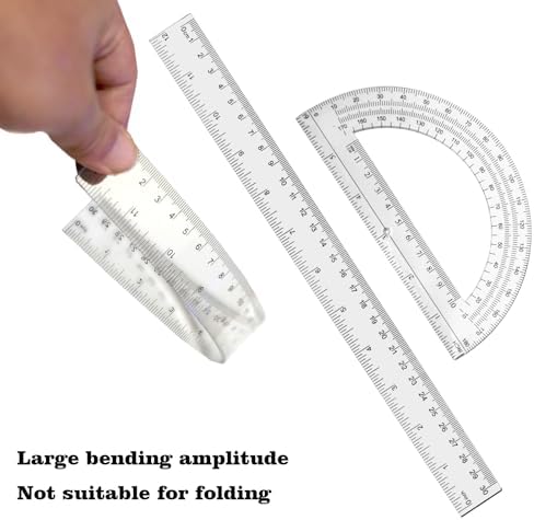2 Packs 12 Inch Plastic Ruler and 6 Inch Plastic Protractor Set Clear Math Geometry Set Classroom Set Angle Detector School Supplies Classroom Ruler Home Office Drawings (Transparent)