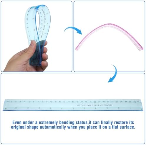 Grevosea 3 PCS Flexible Ruler, 12 Inch Clear Plastic Ruler Soft Bendable Rulers with Centimeters and Inches for Kids and Adults School Classroom Office Supplies (Pink, Blue, Green)