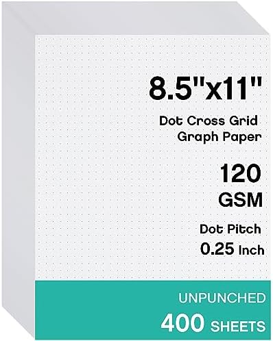Sabary 400 Sheets Dot Cross Grid Graph Paper 8.5 x 11 Inches Letter Size Grid Paper Unpunched Refills Graph Paper Large Grid for Planning Bullet Journaling Thick Paper Smooth, White (Classic Style)