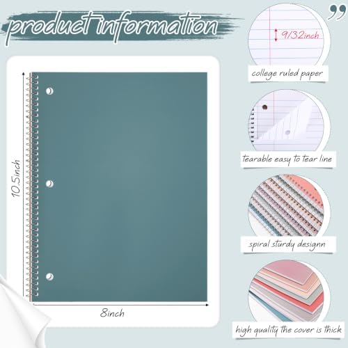 Teling 8 Pcs 1 Subject Spiral Notebook for Work College Ruled 8 x 10 1/2 Inch Spiral Journal Notebook 3 Hole Punched Paper Tear Line 70 Sheets Office School Study Supplies (Vintage Color)