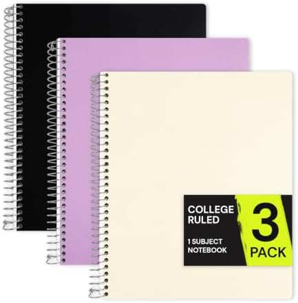ONAVIA 1 Subject Spiral Notebook College Ruled 3 Pack, 200 Pages, Assorted