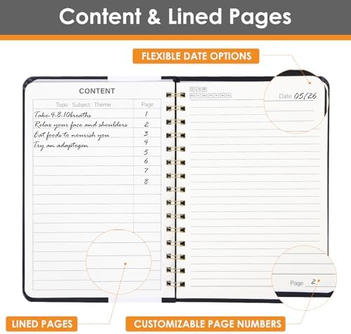 LABUK Spiral Notebook, 160 Pages A5 Lined Hardcover Notebook, 5.5 x 8in Spiral Journal for Women and Man, Work, Writing (Black)