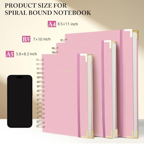 Spiral Notebook Journal, 328 Pages Linen Hardcover College Ruled Notebook, Lined Thick Journals for Women Men, B5 Thick Spiral Journal for Writing, 100GSM Paper, Cute Notebooks for Work School