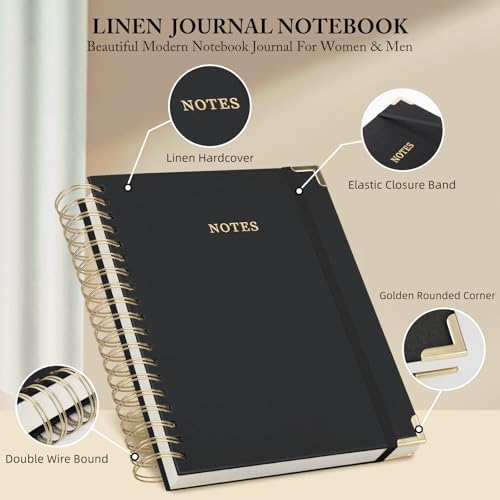 Spiral Notebook Journal, 328 Pages Linen Hardcover College Ruled Notebook, Lined Thick Journals for Women Men, A4 Thick Spiral Journal for Writing, 100GSM Paper, Cute Notebooks for Work School