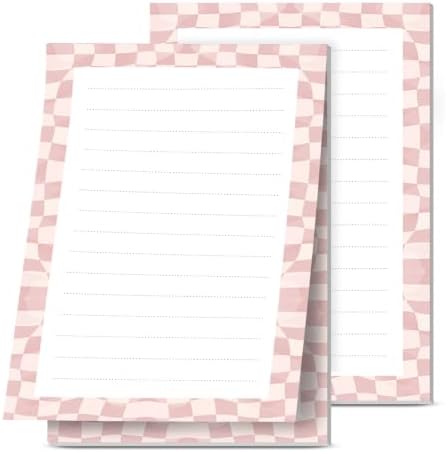 2 Pack Lined Sticky Notes 4x6 in, Cute Self-Stick Notepads with Lines, Large Memo Pads Strong Adhesive for Office, Home Pink White Checkerboard