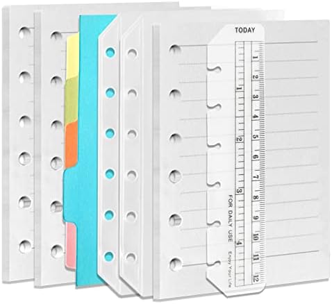 DY.2ten Refillable A7 Notebook Set, 3 Pack Lined Refill Paper, A7 Clear Zipper Binder Pockets, Dividers, Ruler Marker, Paper Refill for 6-Ring Binders Planner Notebook