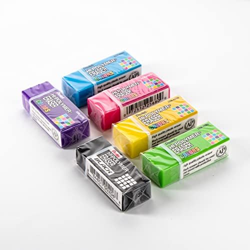 Pentel Hi-Polymer Eraser Colors – Small Assorted Block Erasers, Smudge-Free, Non-Abrasive, for School, Office & Art, Pack of 48 (ZEH05CRM-4)