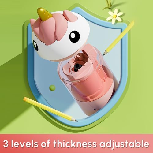 M&G Electric Cute Pencil Sharpeners for 7-8mm Colored Pencils, Fully Automatic Unicorn Pencil Sharpener, Auto in & Out, Rechargeable Hands-Free USB Sharpener for Kids Students Classroom School Office