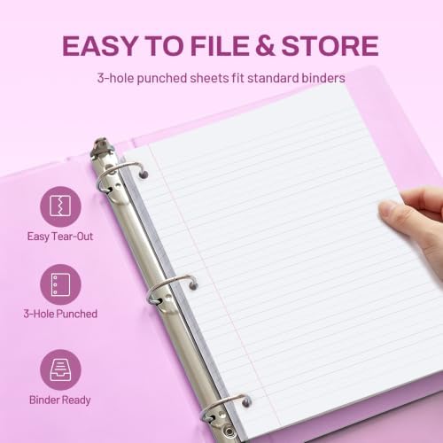 SUNEE 5 Subject Notebook College Ruled - 400 Pages, 9"x11", 5 Pocket Colored Dividers, 3-Hole Punched Paper, Dark Purple