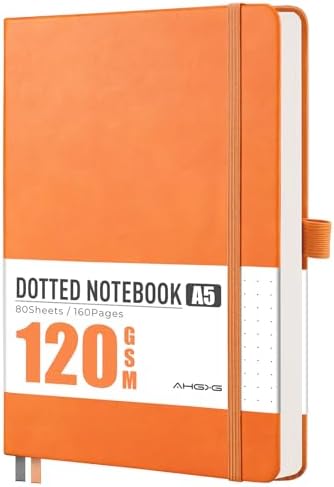 AHGXG Dotted Journal Notebook, 160 Numbered Pages, A5 Size (5.7'' x 8.3'')