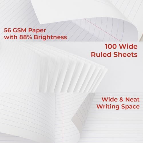 Paper Rite Assorted Marble Composition Notebook Wide Ruled (9.75x7.5 in), 100 Sheets | 200 Pages | For School, Office, Students, Teachers (5, Red)