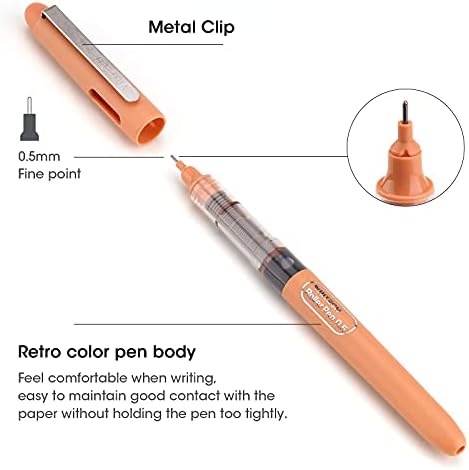 WRITECH Liquid Ink Rollerball, 0.5mm Extra Fine Point, Smooth Writing Quick Dry Roller Pens 8 Assorted Colors for Journaling, Drawing & Sketching (Vintage)
