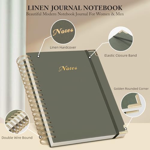 Spiral Notebook Journal, 328 Pages Linen Hardcover College Ruled Notebook, Lined Thick Journals for Women Men, B5 Thick Spiral Journal for Writing, 100GSM Paper, Cute Notebooks for Work School
