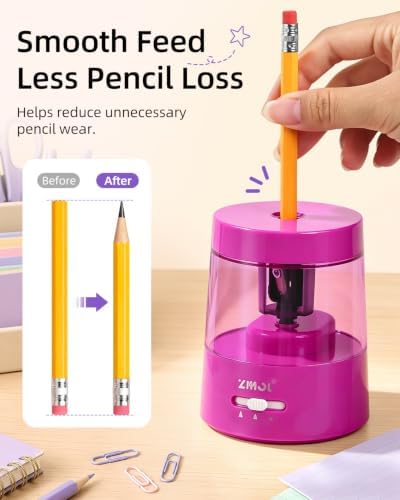 ZMOL Electric Pencil Sharpener, USB or 2 AA Powered, 6-8mm,Fuchsia