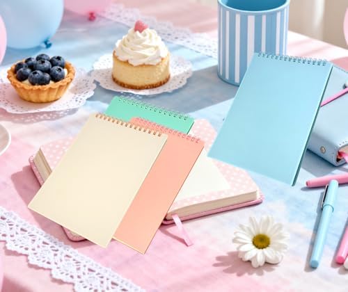 YIHUANYIFA 4pcs Steno Spiral Notebooks Top Bound A5 80 Sheet Steno Pads Thick Plastic Covers for Writing Notes in Lists, Office, Home (A5 4pcs light color Ruled)