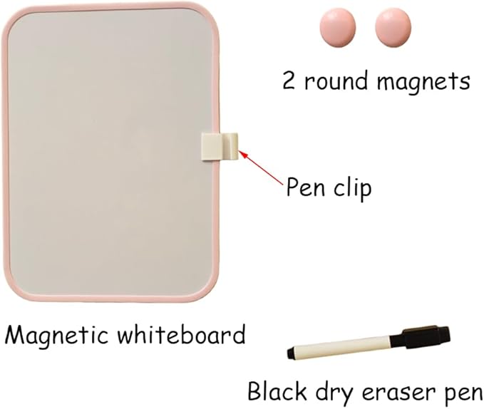 6" X 8"Small White Board，White Boards for Students，Small Whiteboard for Door Frame，Dry Erase Boards for Kids，Message Board with Magnetic Dry Erase Marker and 2 Magnets（Pink）