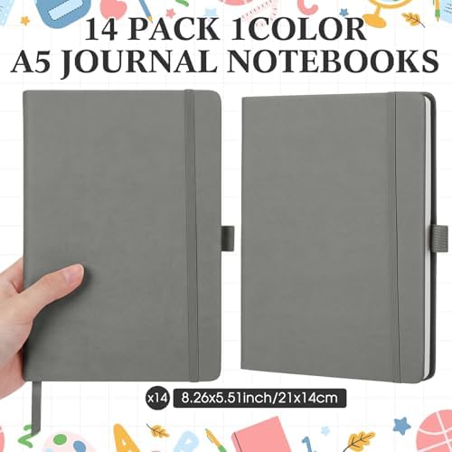 Laumoi 14 Pack Hardcover Lined Journal Notebooks Bulk,Gray,A5