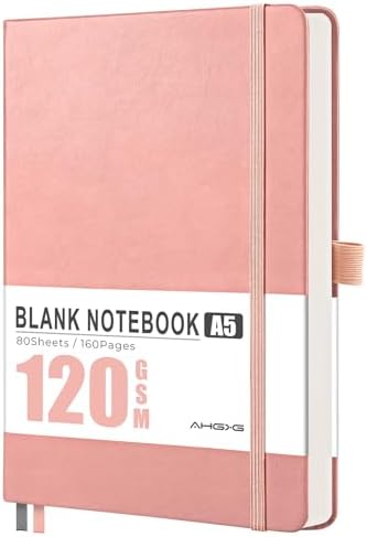 AHGXG Blank Journal Notebook, 160 Pages, A5 Medium Size (5.7'' x 8.3'')