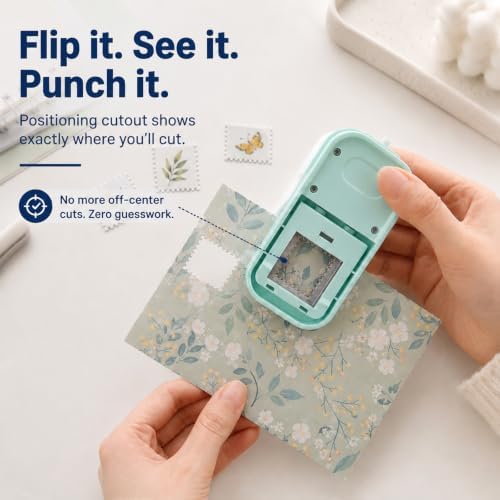 CYFUN DESIGN Stamp Punch, Stamps Cutter, Postage Stamps Punch, Stamp Puncher for Journaling, Lever Craft Hole Puncher, Perforated Craft Punches for Junk Journal & Scrapbooking Crafting Tools (Green)