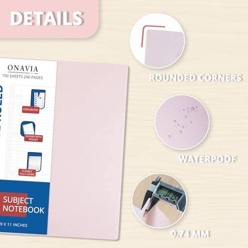 ONAVIA 1 Subject Spiral Notebook College Ruled 3 Pack, 200 Pages