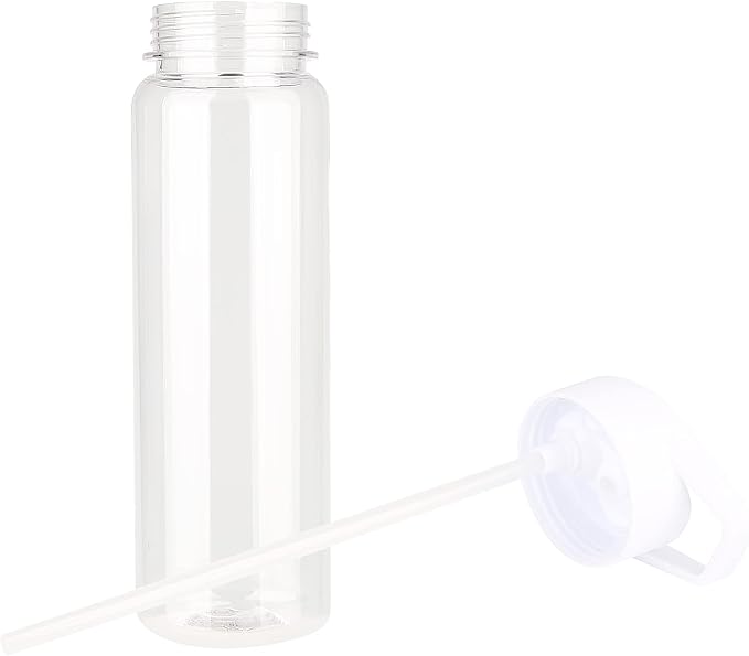 Tritan Clear Water Bottle With Straw | No Markings BPA Free 24 oz Sports Water Bottle | Leak Proof Re-Usable Flip Top Plastic Drinks Bottles for School, Office, Gym, Cycling (Clear-Straw-24oz)
