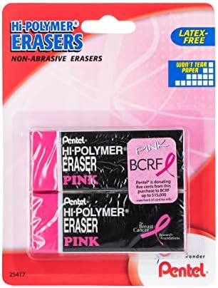Pentel PINK BCA Hi-Polymer Block Eraser, Large, Pink, Pack of 2 (ZEH10BCBP2)