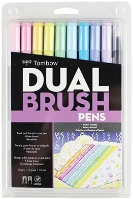 Tombow 56187 Dual Brush Pen Art Markers, Pastel, 10-Pack. Blendable, Brush and Fine Tip Markers