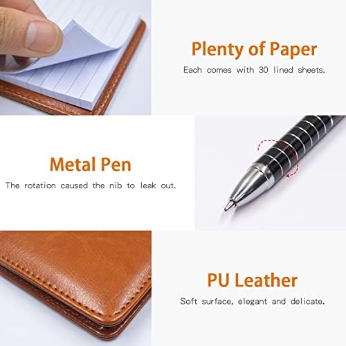 7 Pcs Small Pocket Notepad Holder Set, Pocket Notebook with pen for offices, schools, restaurants (Brown)
