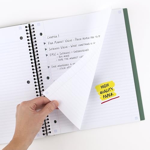 Five Star Advance Spiral Notebook + Study App, 5 Subject, College Ruled Paper, 8-1/2" x 11", 200 Sheets, Spiral Guard, Movable Tabbed Dividers, Seaglass Green (73148) (Pack of 6)