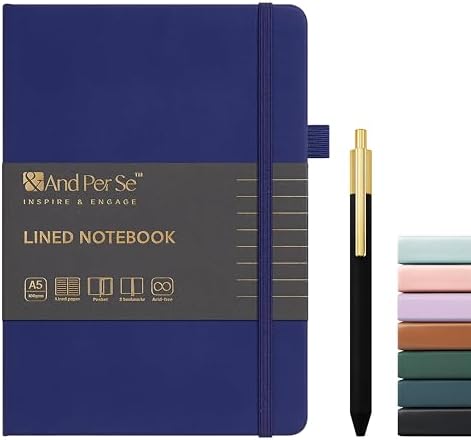 &And Per Se Lined Journal and Pen Set, A5 Leather Hardcover Notebook with Pen & Stationary Set, 160 Pages 100GSM Thick Ruled Paper Journal for Business Work Writing (Royal Blue)