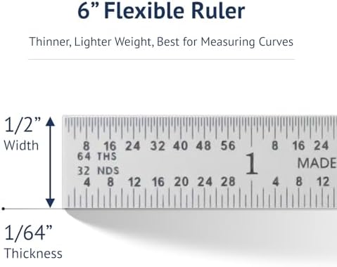PEC Tools 6"/150mm Metal Ruler, Flexible, English & Metric, High Precision