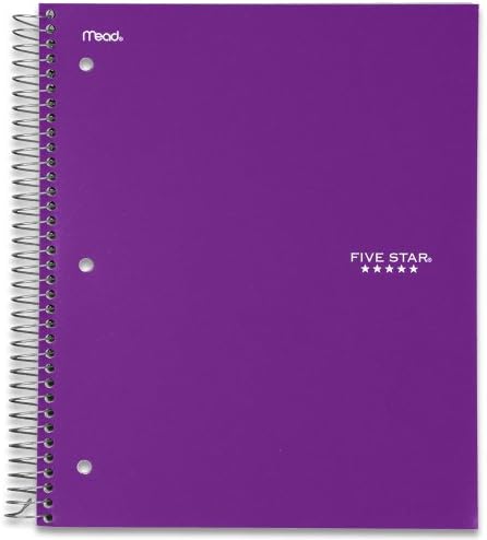 Five Star Spiral Notebook, 3 Subject, College Ruled Paper, 150 Sheets, 11" x 8-1/2" Sheet Size, Purple (72567)