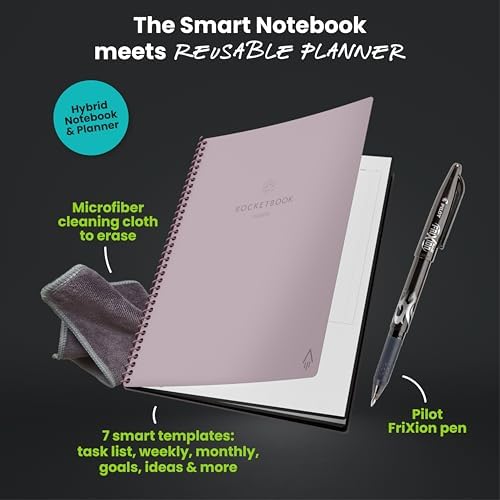 Rocketbook Fusion Hybrid Reusable Planner Notebook, Letter 8.5x11, Pink