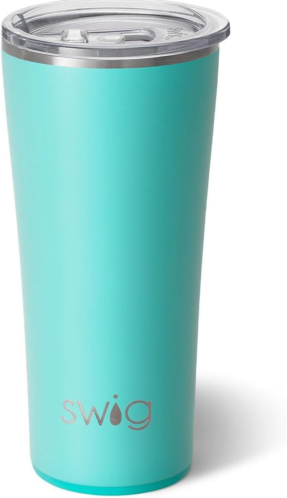 Swig Life 22oz Insulated Tumbler, Travel Coffee Tumbler with Lid, Cup Holder Friendly Travel Coffee Mug, Stainless Steel (Aqua)