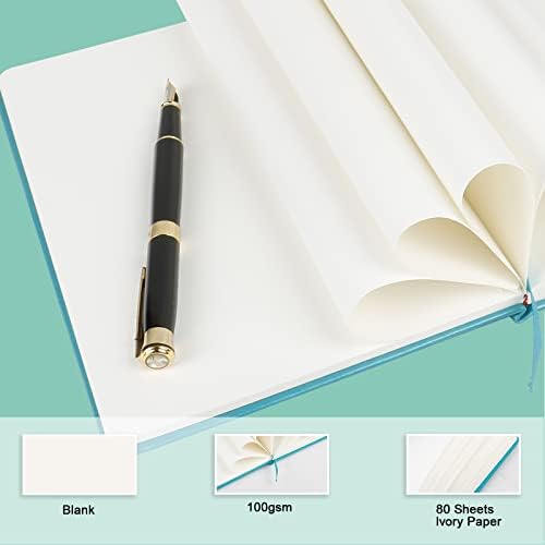 Blank Journal Notebook, (Turquoise), 160 Pages, Medium 8.3x5.7 inches - 100 gsm Thick Paper, Hardcover