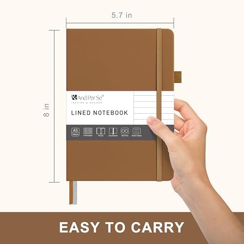 &And Per Se Lined Journal Notebook – A5 5.7”x8” College Ruled, 160 Pages, 100gsm Thick Paper, Journaling Notebooks for Writing (Light Brown)