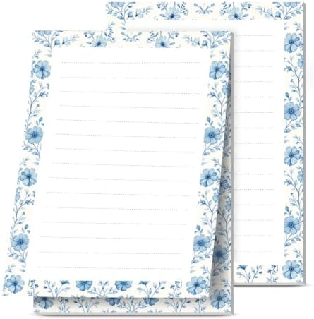 2 Pack Lined Sticky Notes 4x6 in, Cute Self-Stick Notepads with Lines, Large Memo Pads Strong Adhesive for Office, Home Cute Blue Flowers