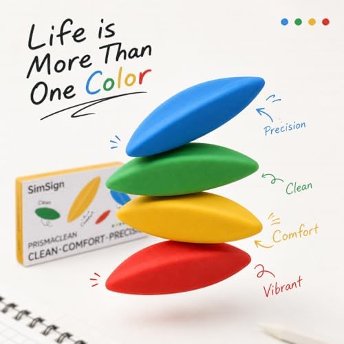 Triangular Erasers, Pencil Eraser with Clean Dust-Free Erasing, Ergonomic Grip Design, Erasers for Pencils, Rubber Eraser Colorful 8-Pack for Kids, School, Office & Home