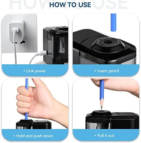 Electric Pencil Sharpener for 6-8mm No.2/Colored/Watercolor/Charcoal Pencils,Adapter/USB/Battery Operated in School/Classroom/Office/Home(Black)